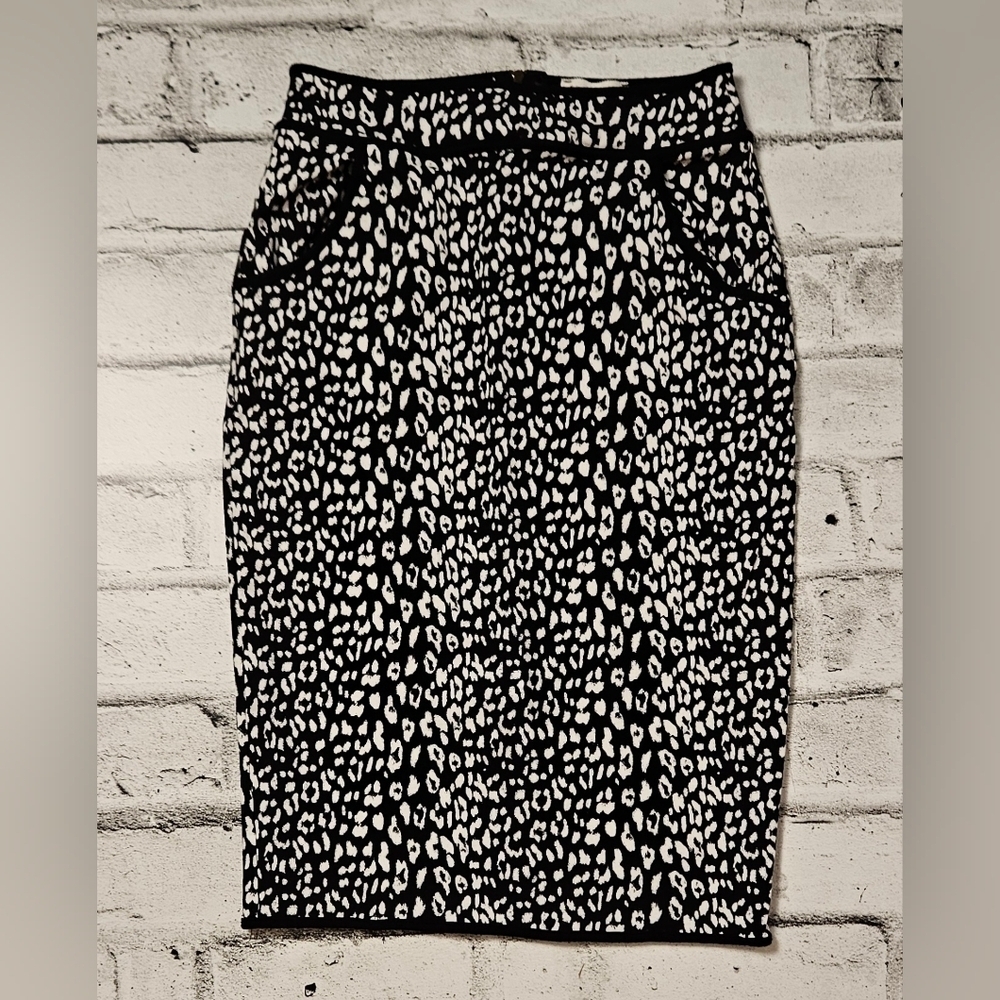 Faith and Joy Leopard Print Pencil Skirt Black White Business Casual